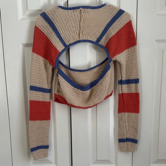Free People Beach Love Me Long-Sleeve Fauxchet Striped Sweater Top Size Small - Picture 9 of 11